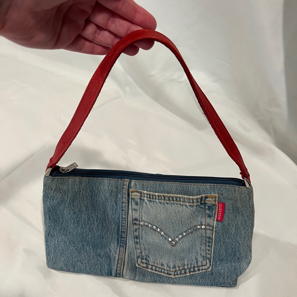 Harvey's Denim Handbag with Red Leather Strap Vintage RARE *EUC*